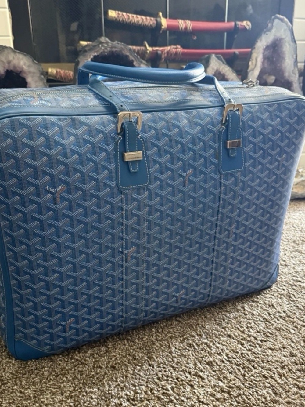 Goyard Blue Patterned Travel Tote - Picture 2 of 15